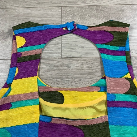 Tibi New York Silk Linen Pattern Mod Sleeveless Shift Dress - Picture 4 of 13